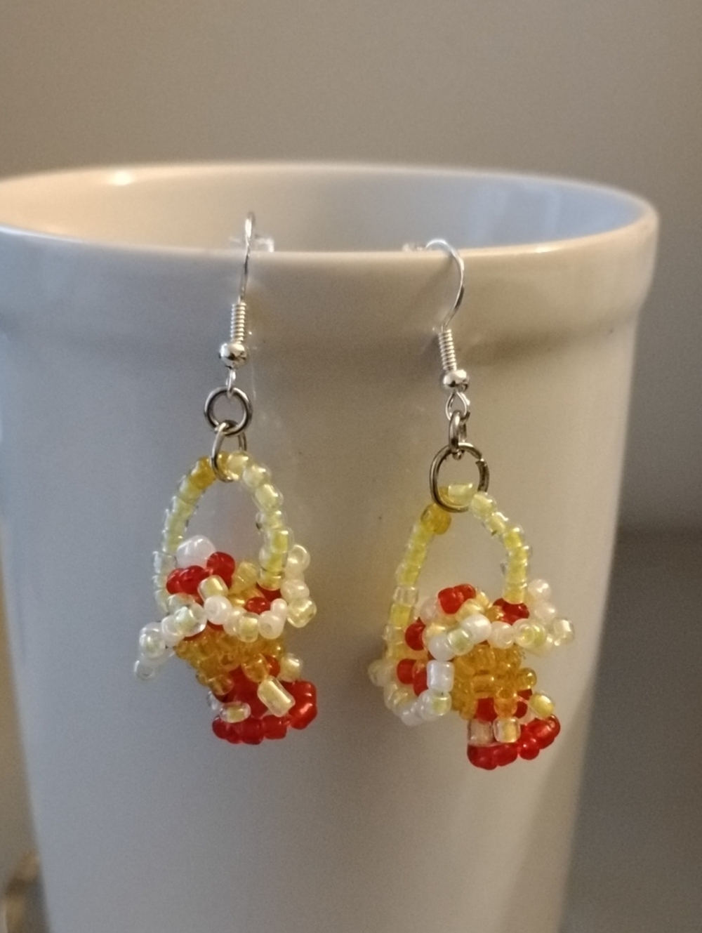 Handmade Basket Yellow, Red & White Basket Drop Earrings